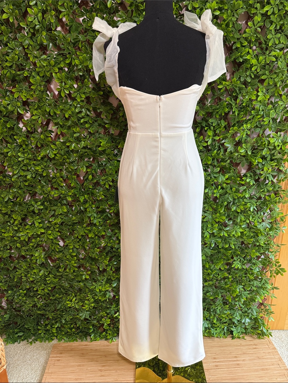 NWT-Pristine Aura White Tie-Strap Off-the-Shoulder Jumpsuit - Picture 11 of 16